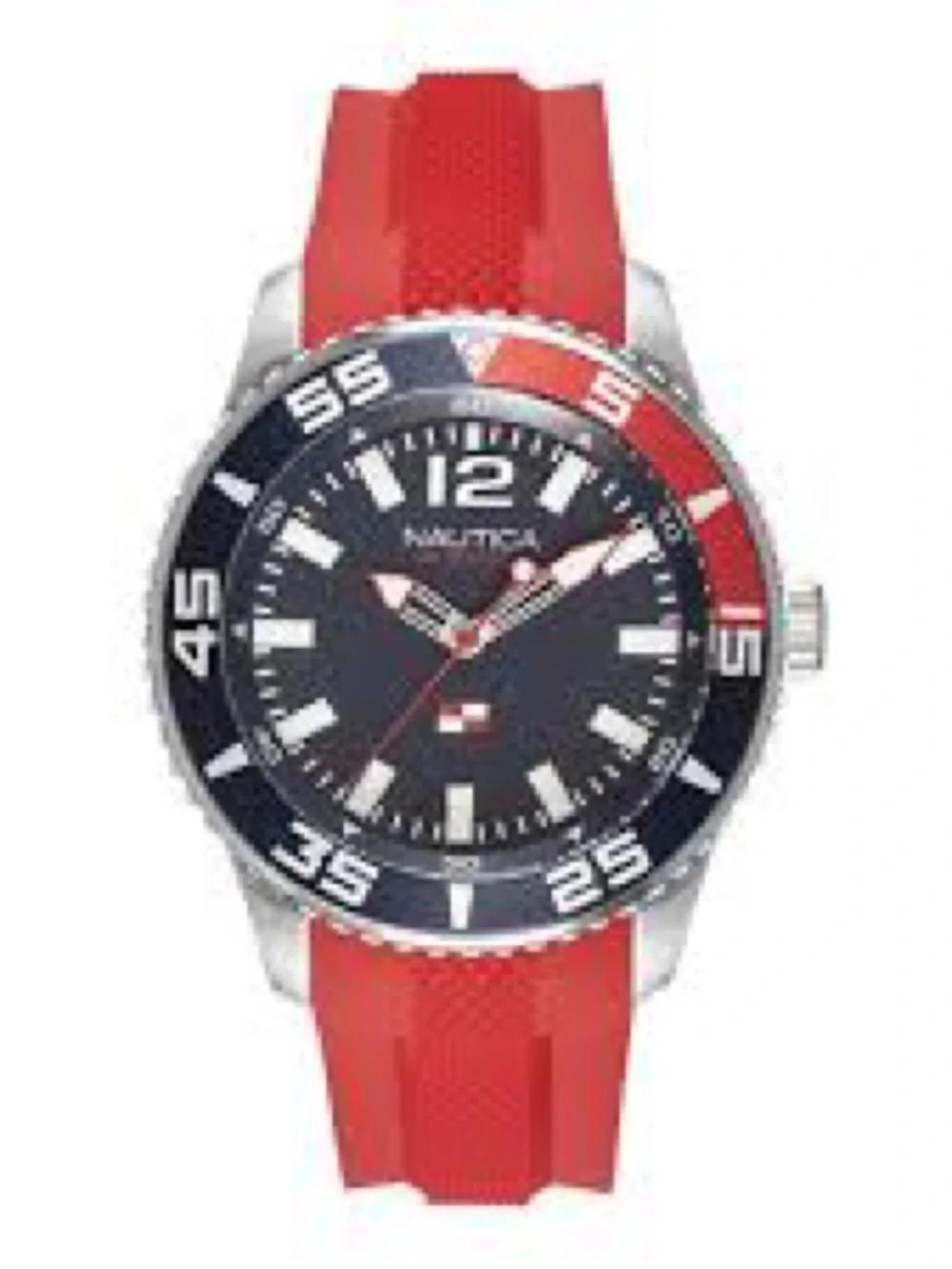 Nautica Men's Red Canvas Strap Watch with Black Dial and Silver Case